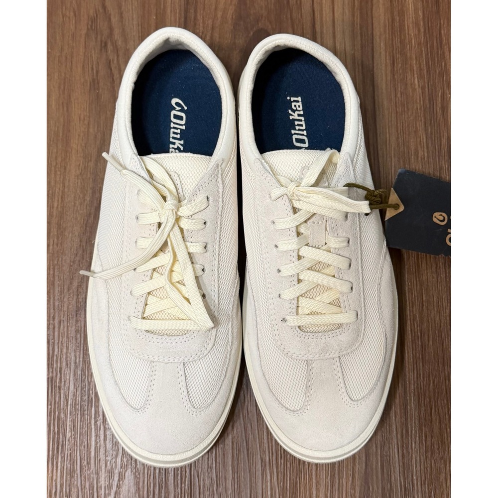 OluKai Punini Men's White Sand (Beige) Suede Mesh Sneakers Low Top Shoes Sz 8 - Picture 4 of 10